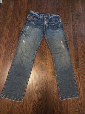 Men's Armani Exchange Straight Leg Distressed Blue Jeans 31/32